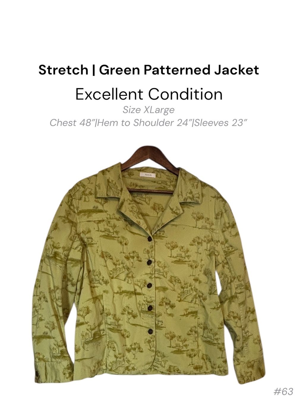 Vintage Style Scenic Print Green Button Up Jacket XL Cottagecore